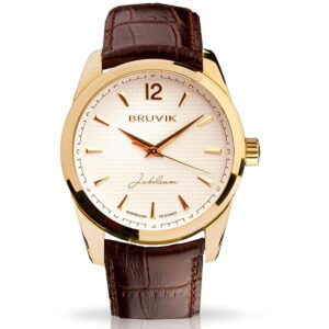 Herreur, gult gull med lærrem